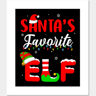 Funny Santa's Favorite Elf Squad Christmas Pajama Matching Posters and Art